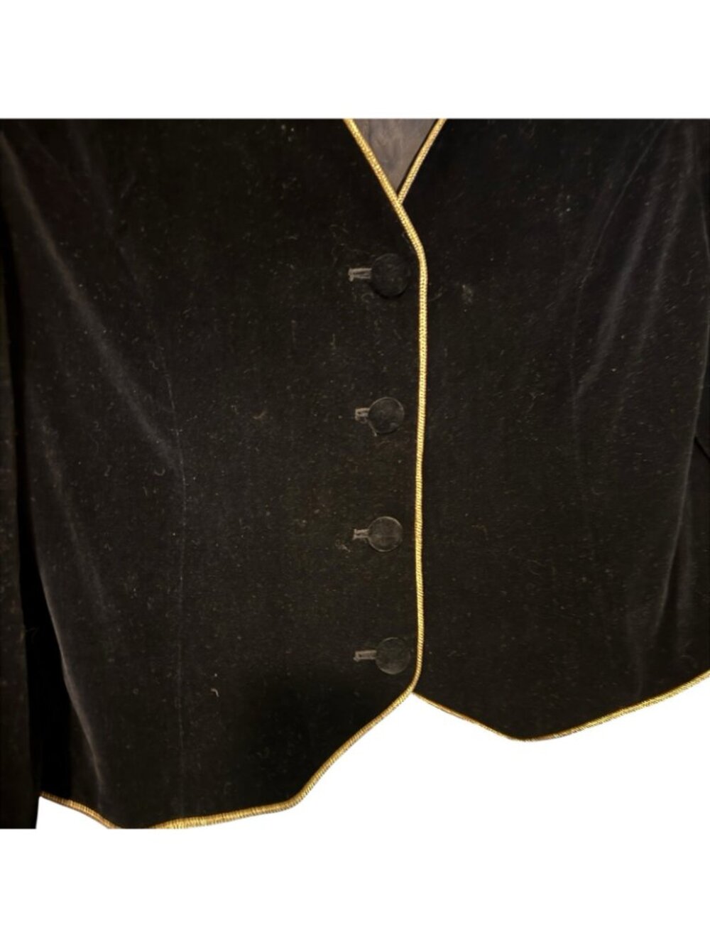 Black Velvet Bolero Jacket Women's Size 14 Gold Piping Lined Buttons Vintage 90s - Picture 7 of 15